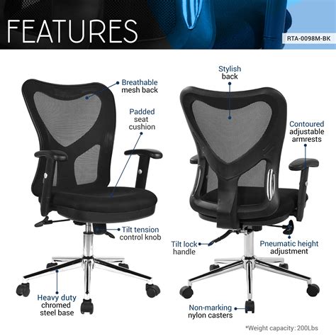 Techni Mobili High Back Mesh Office Chair With Chrome Base