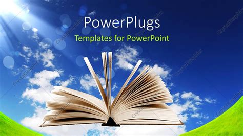 Powerpoint Template An Open Book Showing The Pages With A Sky
