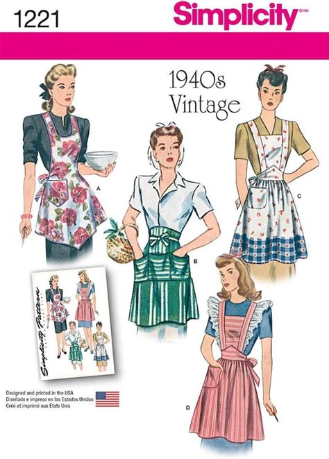 Vintage Style 1940s Apron Pattern Simplicity 1221 New Etsy