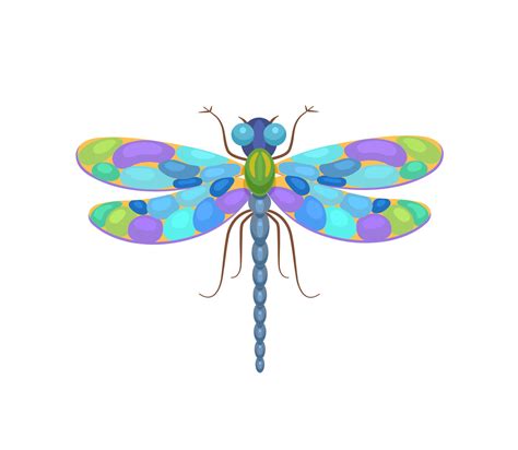 Purple Dragonfly With Colored Wings Vector Illustration On White