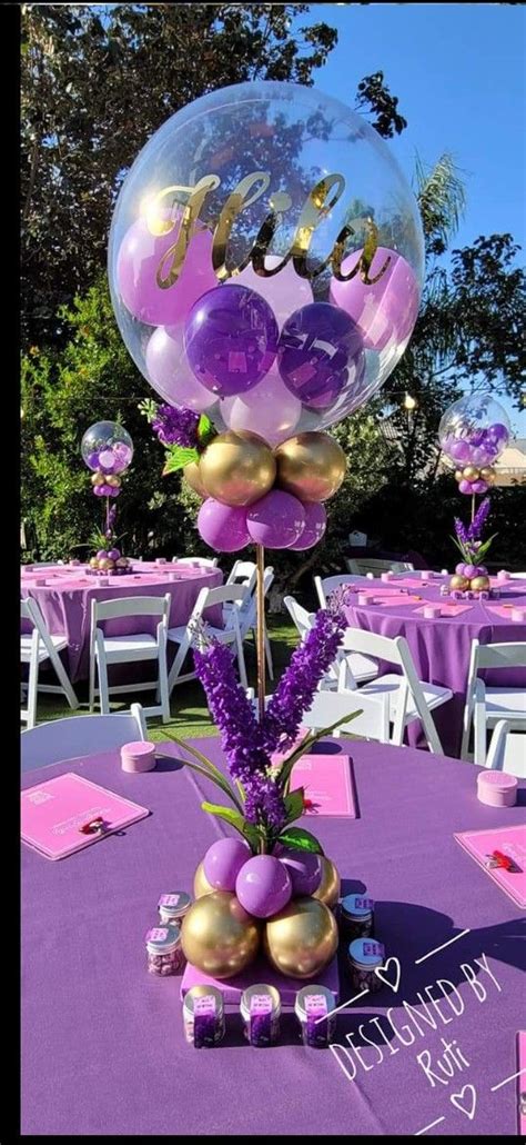 Purple And Gold Balloon Table Centerpieces For 70th Birthday Parties