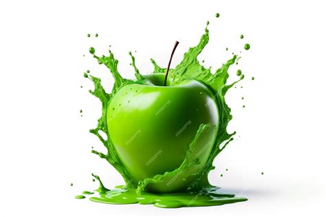 Premium Photo Close Up Green Delicious Fresh Apple With Splashing