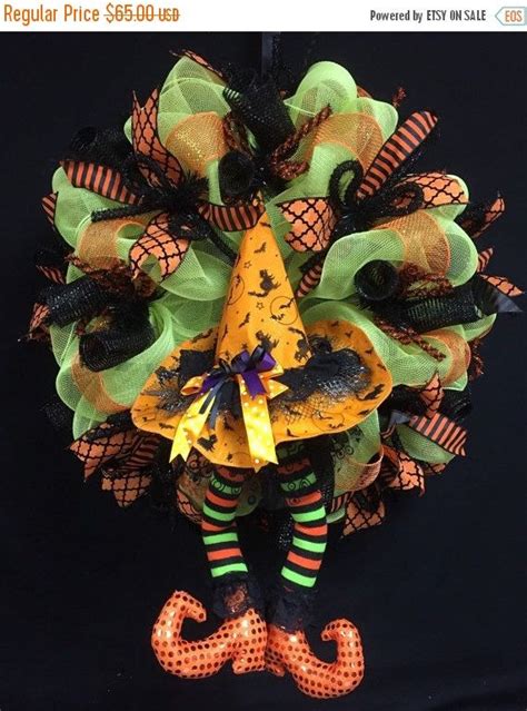 On Sale The Witch Is In Halloween Wreath Witches Hat Legs Deco Mesh