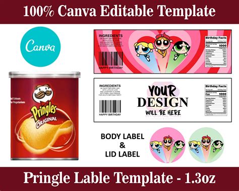 Pringles 13 Oz Labels Template Canva Editable Template Etsy