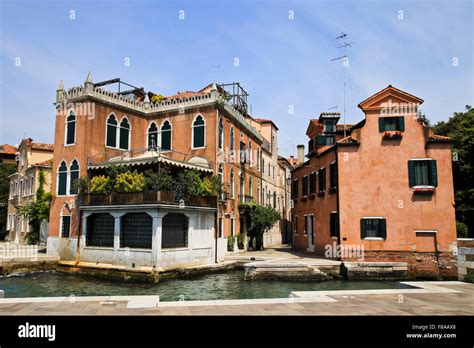 Typical Venetian Gothic House On Venetian Street Venice Italy Stock