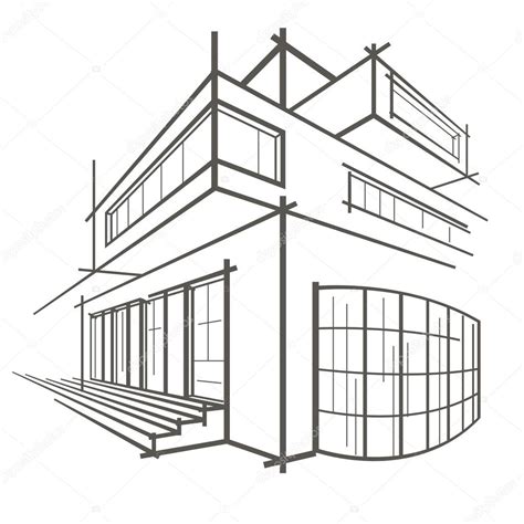 Edificio Moderno De Arquitectura Dibujo Lineal Sobre Fondo Blanco