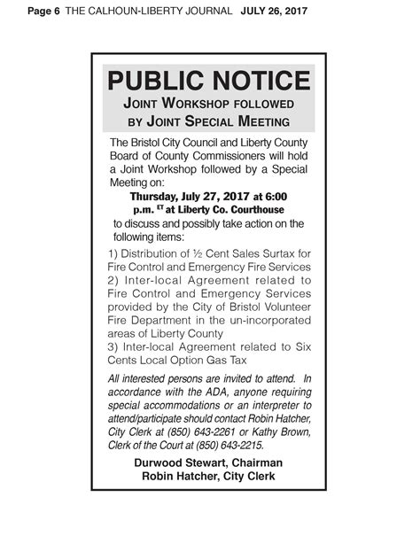 Public Notice Joint Workshop And Joint Special Meeting