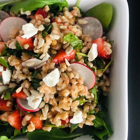 Strawberry Farro Baby Kale Salad With Goat Cheese And