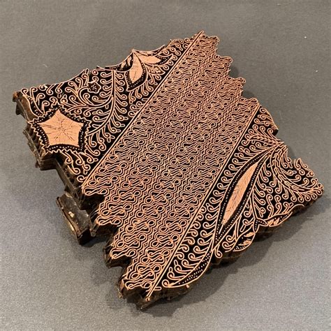 Copper Printing Block With Diagonal Wave Design Antique Brass