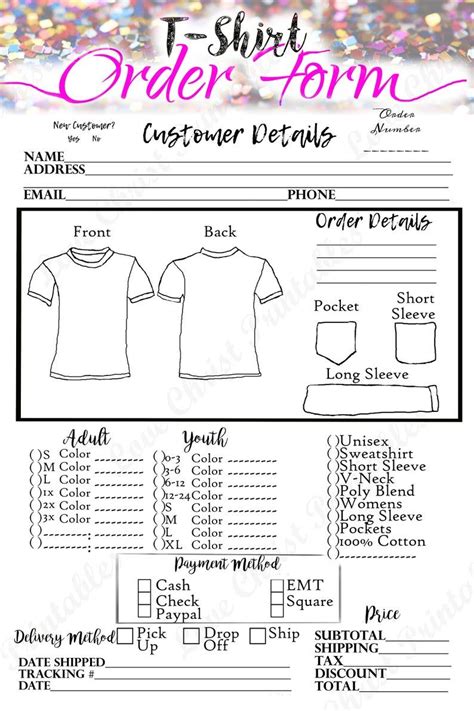 Small Business Launch Planner Shirt Order Form T Shirt Order Etsy