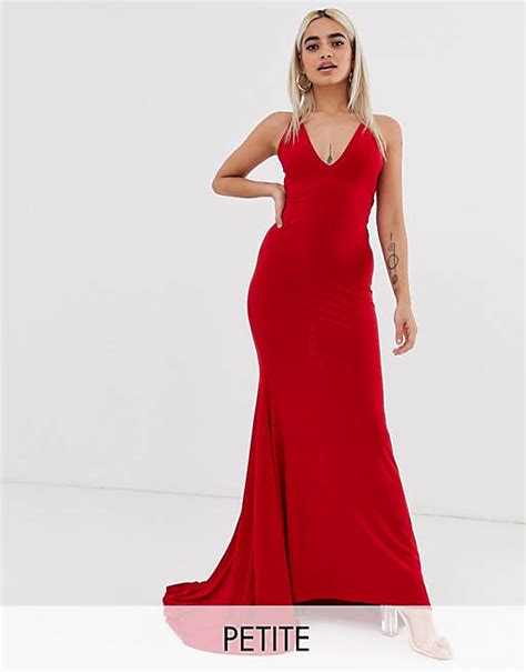 Club L London Petite High Strappy Back Fishtail Maxi Dress In Red Asos