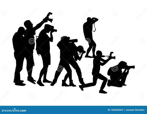 Crowd Of Photographer With Camera Vector Silhouette Paparazzi Shooting
