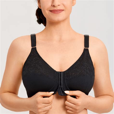 Laudine Womens Front Closure Bra Full Figure Wire Free Back Support