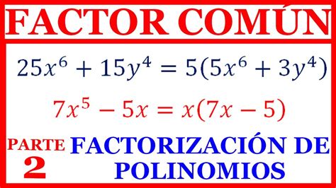 FACTOR COMÚN PRIMER CASO FACTORIZACIÓN DE POLINOMIOS FACTORIZAR