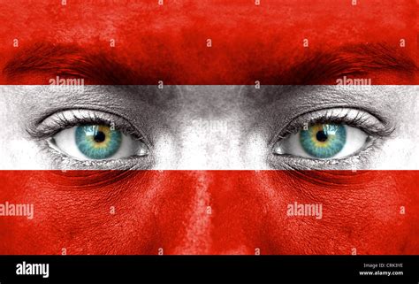 Human Face Painted With Flag Of Austria Stock Photo Alamy
