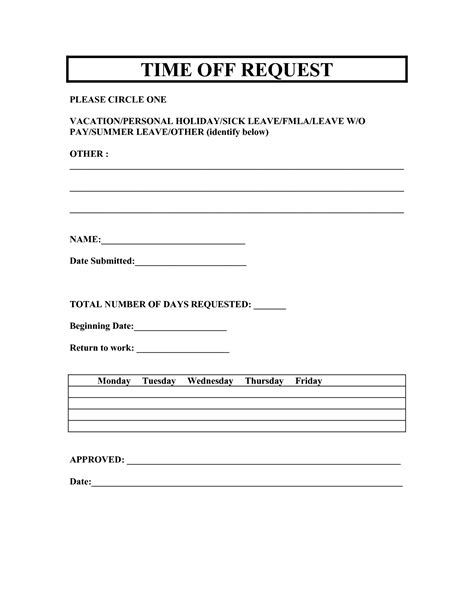 Printable Request For Time Off Employee Forms Time Off Request Form