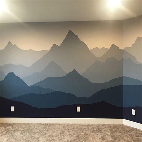 Ombre Mountains Mural Removable Wallpaper Geometry Mountain Landscape
