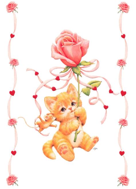 San Valentín Ruth Morehead Tarjetas Postales Cat Drawing Cute Animal