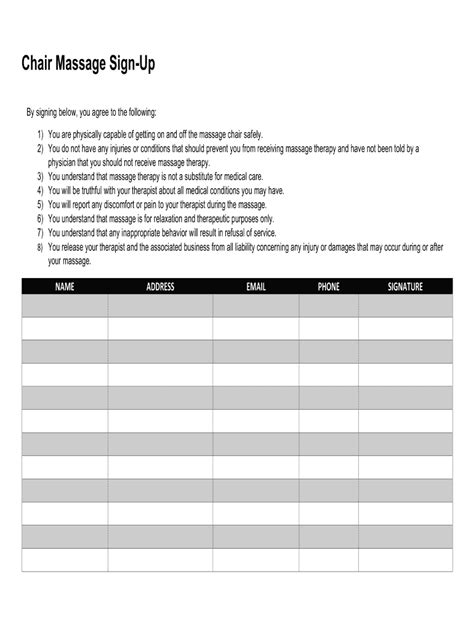 Chair Massage Sign Up Sheet Fill Online Printable Fillable Blank Pdffiller