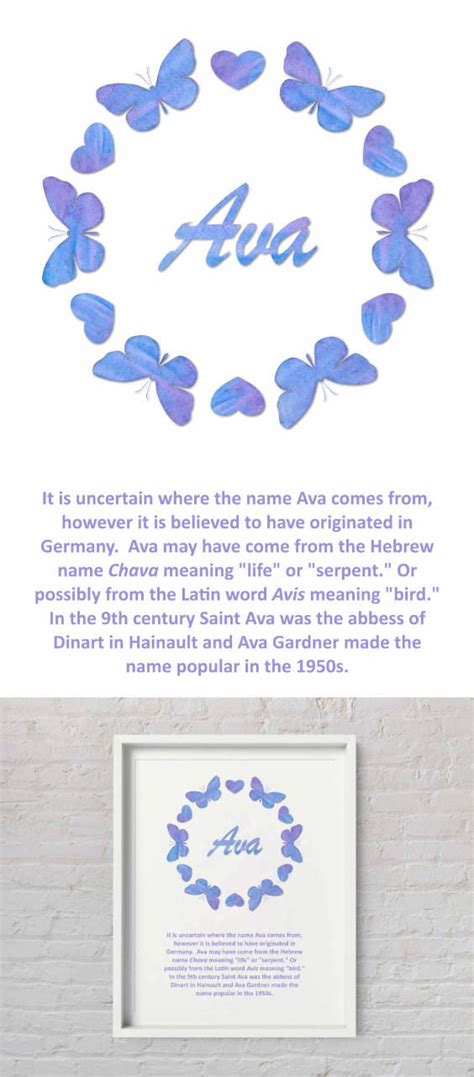 Printable Ava Name Art With Meaning Purple And Blue Butterflies With