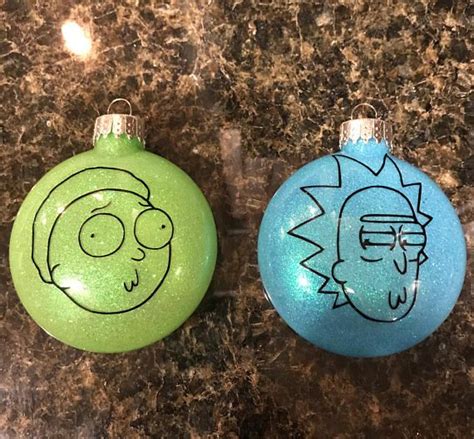 Ricky And Morty Ornament Set Etsy Painted Christmas Ornaments