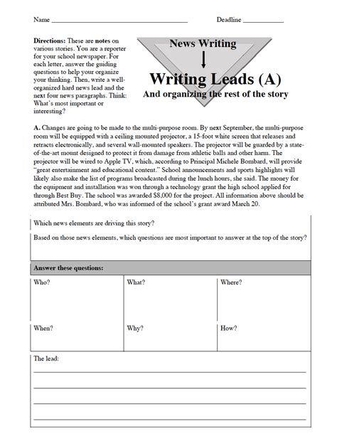 Journalism — Lead Writing And News Writing Exercises 8 Guided Stories