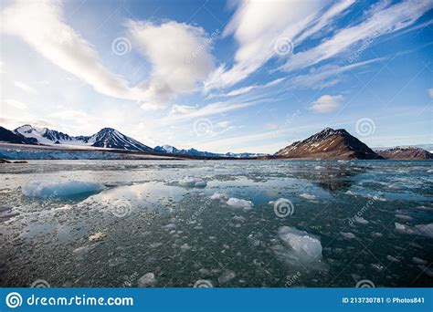 Glaciers And Ice Flows Around The Islands Of Svalbard Stock Image
