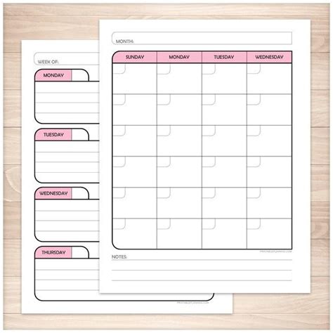 Pink Monthly Weekly Calendar Planner Pages Printable At Printable