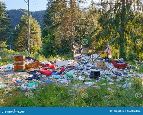 Filled Trash Bins Outdoors In Mountain Area Stock Photo Image Of Dirt