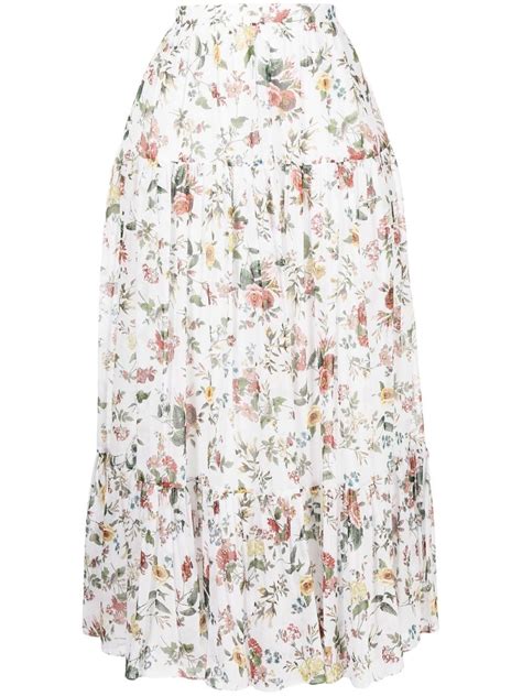 Erdem Floral Print Cotton A Line Skirt Farfetch