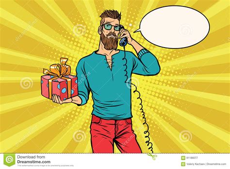 Hipster With A T Of Talking On The Phone Stock Vector Illustration