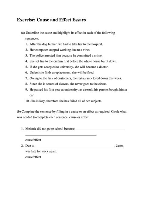 Exercise Worksheet Cause And Effect Essays Printable Pdf Download
