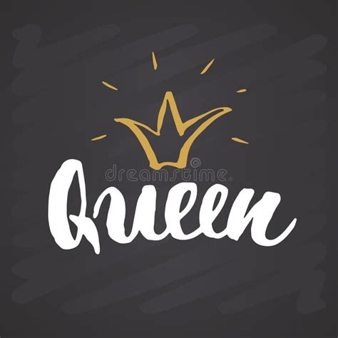 Queen Lettering Quote With Hand Drawn Crown Calligraphic Sign Vector