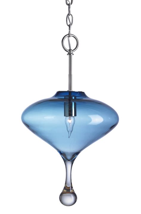 Martini Droplet In Steel Blue By Moshe Bursuker Art Glass Pendant Lamp