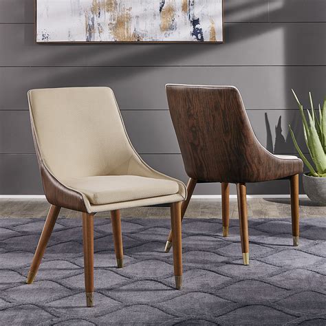 Two Tone Fabric Upholstered Dining Chairs With Faux Leather Chair Back