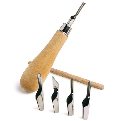 Color Bristles 5 In 1 Linoleum Woodhandle Carving Cutter Tool With 5
