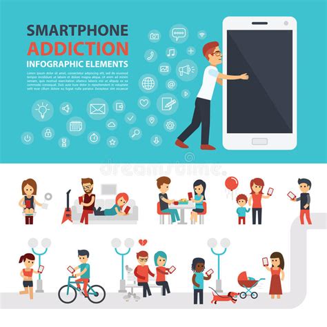 Smartphone Addiction Infographic Elements With Icon Set People With