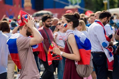 moscow russia 25 june 2018 russian national team`s fans during the fifa world cup russia