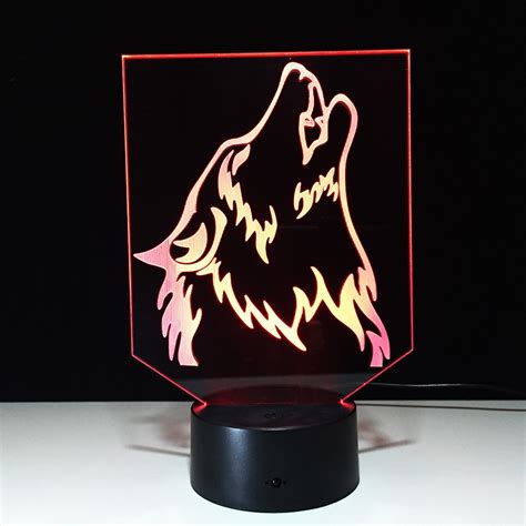7 Color Wolf Lamp 3d Visual Led Night Lights For Kids Touch Usb Table