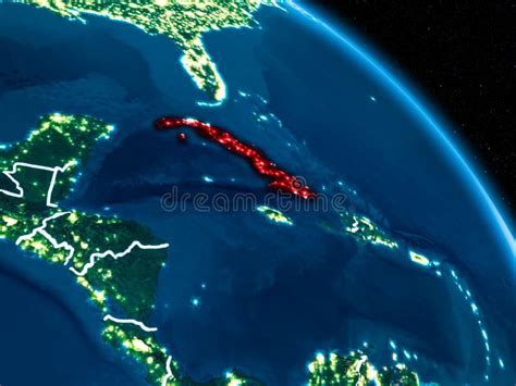 Vista Por Satélite De Cuba En La Noche Foto De Archivo Imagen De Frontera Destacado 119360784