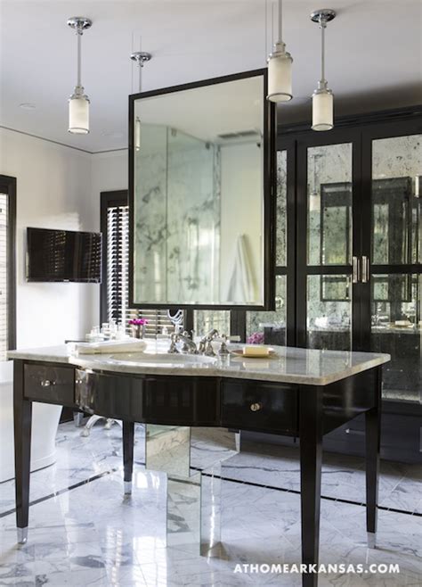 A suspended ceiling, often referred to as a drop ceiling, is functional as well as cost effective. Hanging Bathroom Mirror - Hollywood Regency - bathroom ...