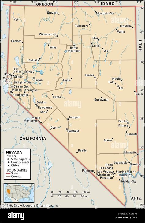 Political Map Of Nevada Stock Photo Alamy