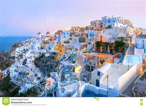 Oia At Sunset Santorini Greece Stock Image Image Of