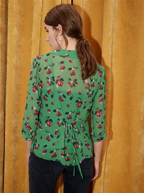 Blythe Green Cherry Print Blouse Womens Tops And Blouses Kitri