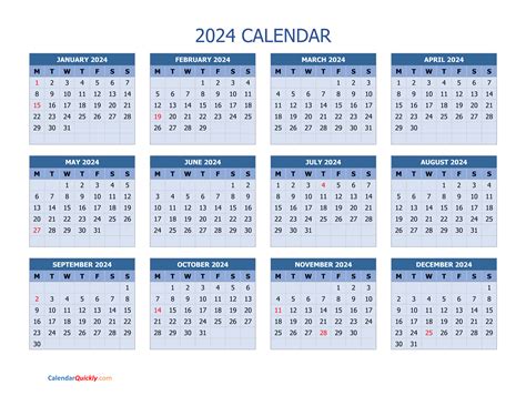 2024 Monthly Calendar Printable