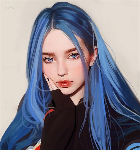 Blue Haired Practice Luneva Anastasiya On Artstation At