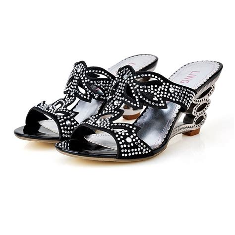 Alice + olivia hilary glitter d'orsay flats, $255, shopbop.com. Impressive Black Rhinestone Wedge Heels Sandals | Womens wedding shoes, Dress shoes womens ...