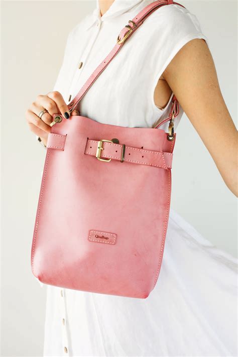 Pink Leather Bag Pink Handbag Womens Leather Purse Leather Etsy