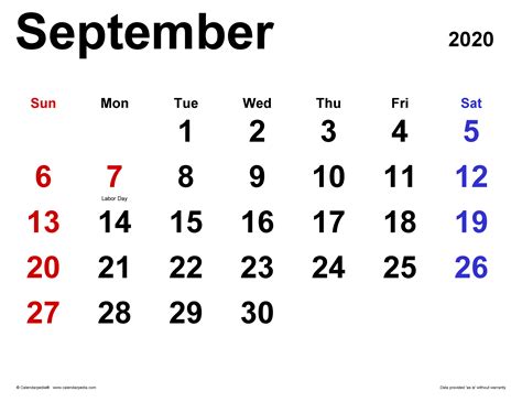 September 2020 Calendar Templates For Word Excel And Pdf