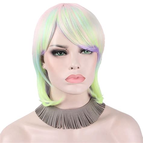 Synthetic Wigs For Women Cosplay Anime Hairs With Bangs Ombre Colorful
